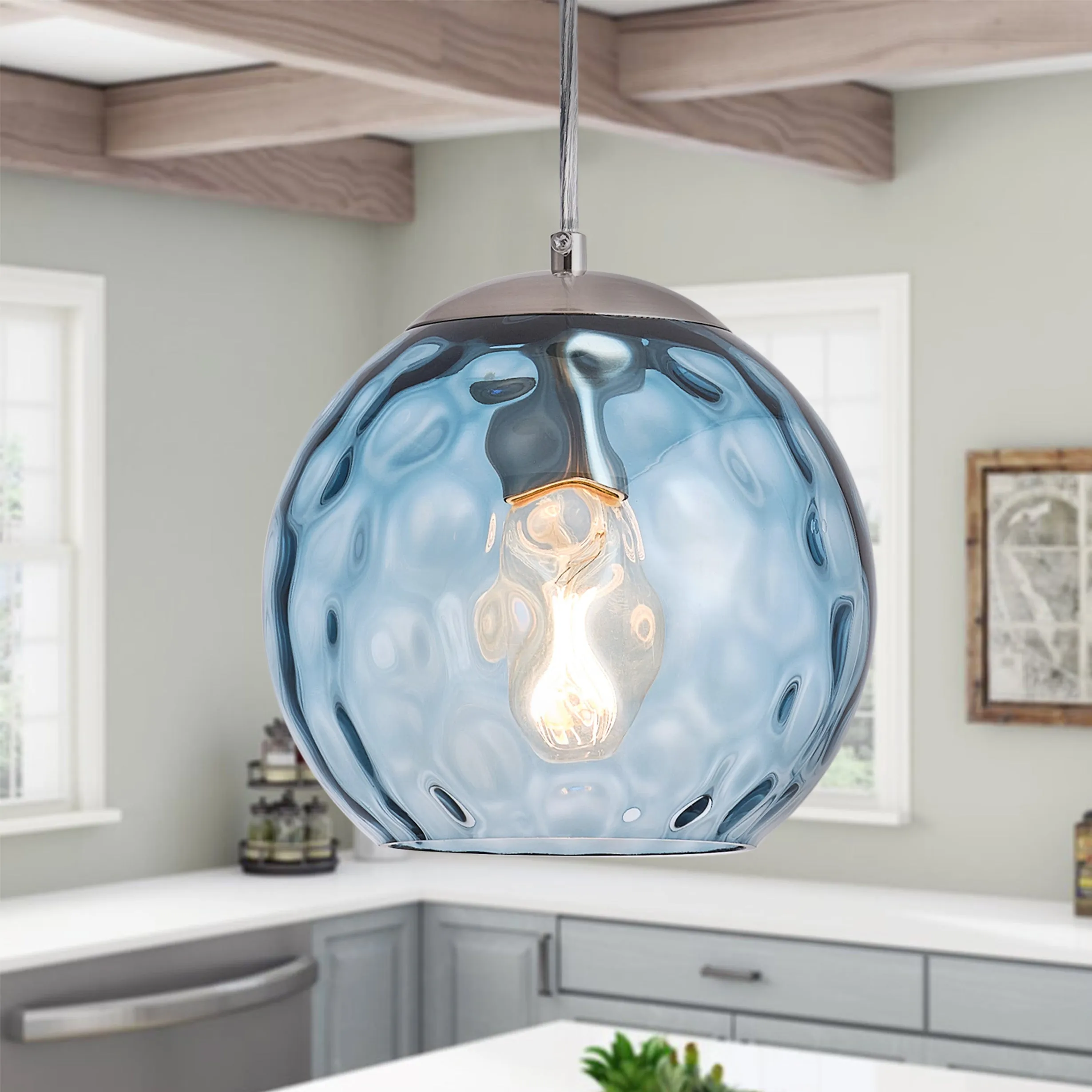 1-Light Glass Ball Shade with Polka Dot Pendant Lighting