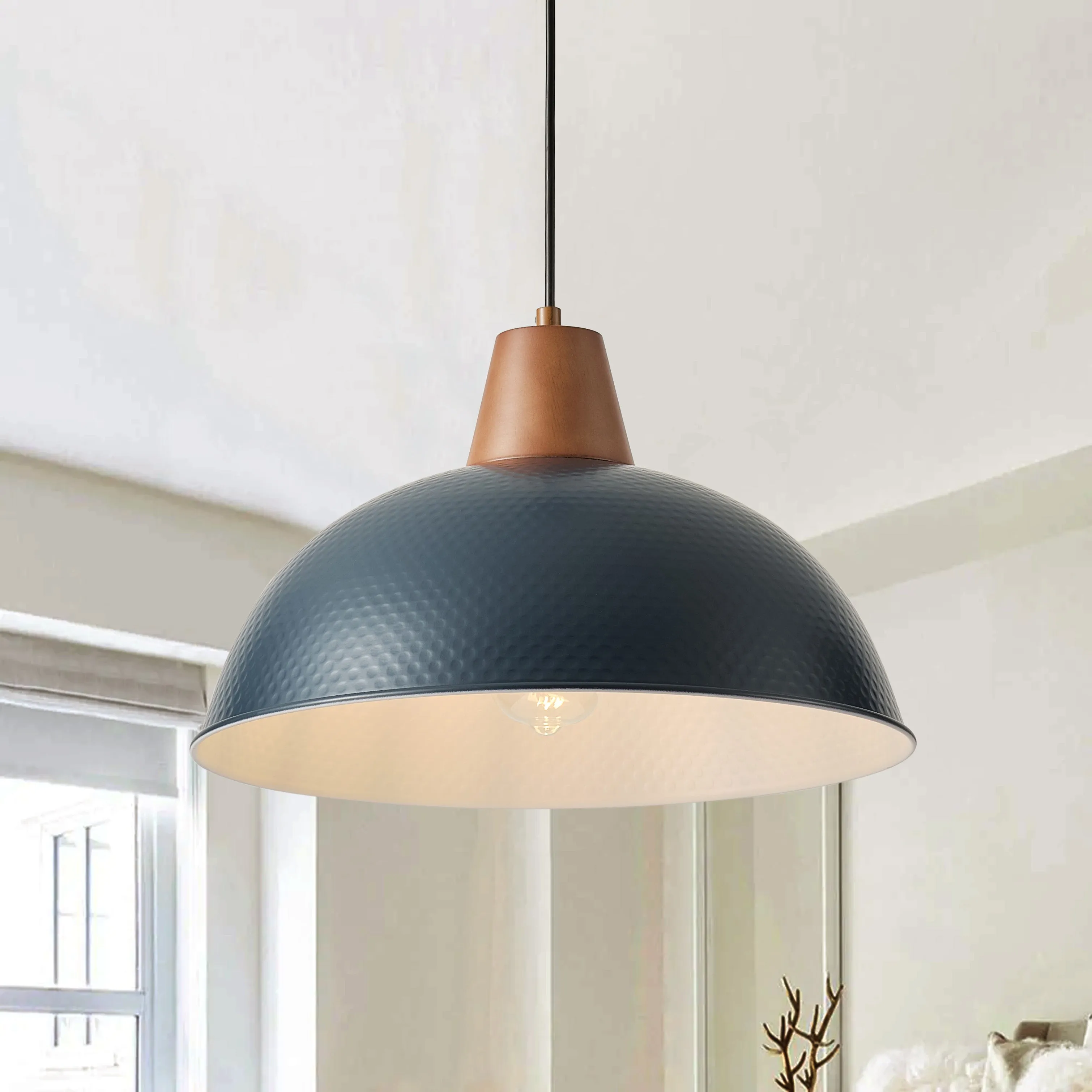 1-Light Imitation Wood Polka Dot Pendant Lighting