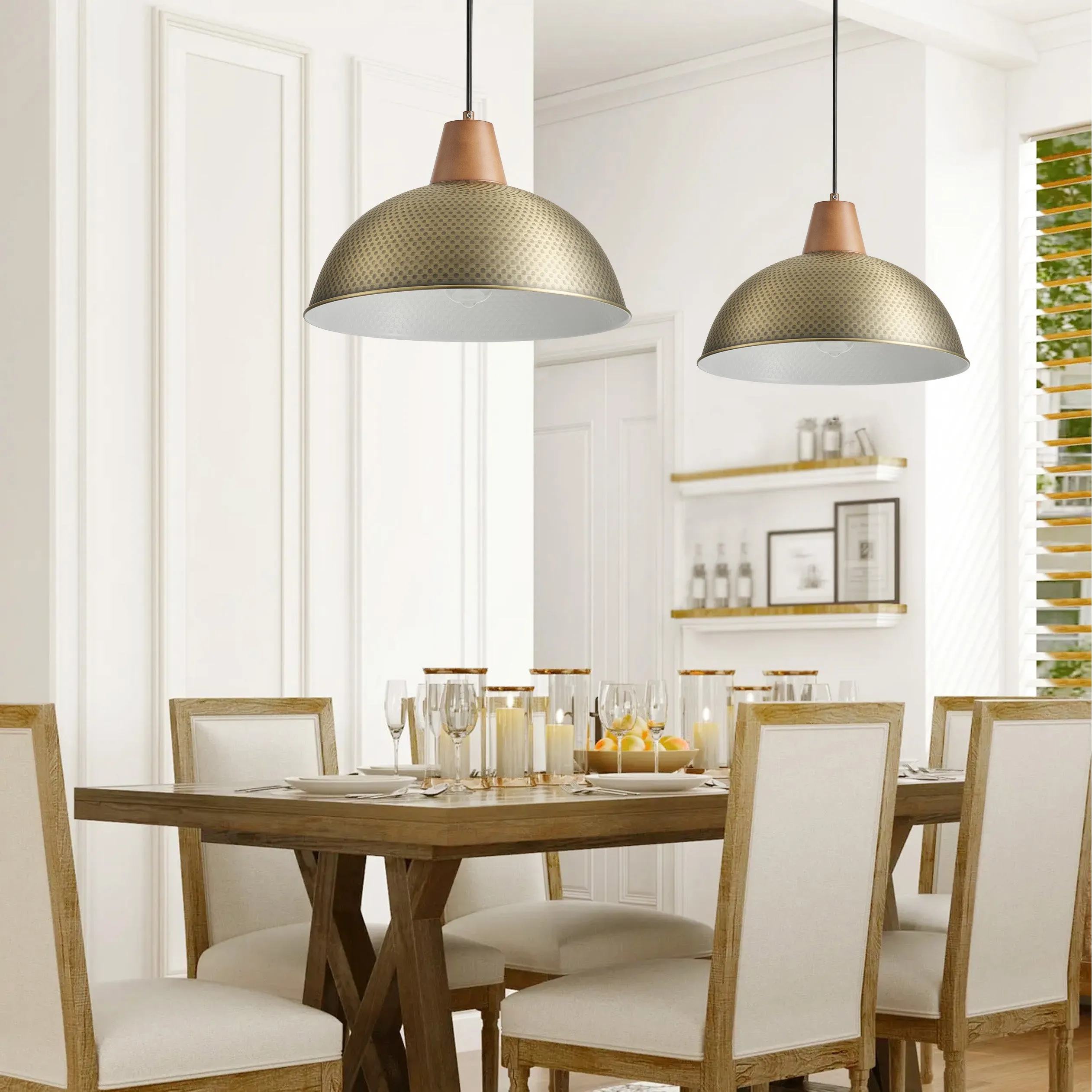 1-Light Imitation Wood Polka Dot Pendant Lighting