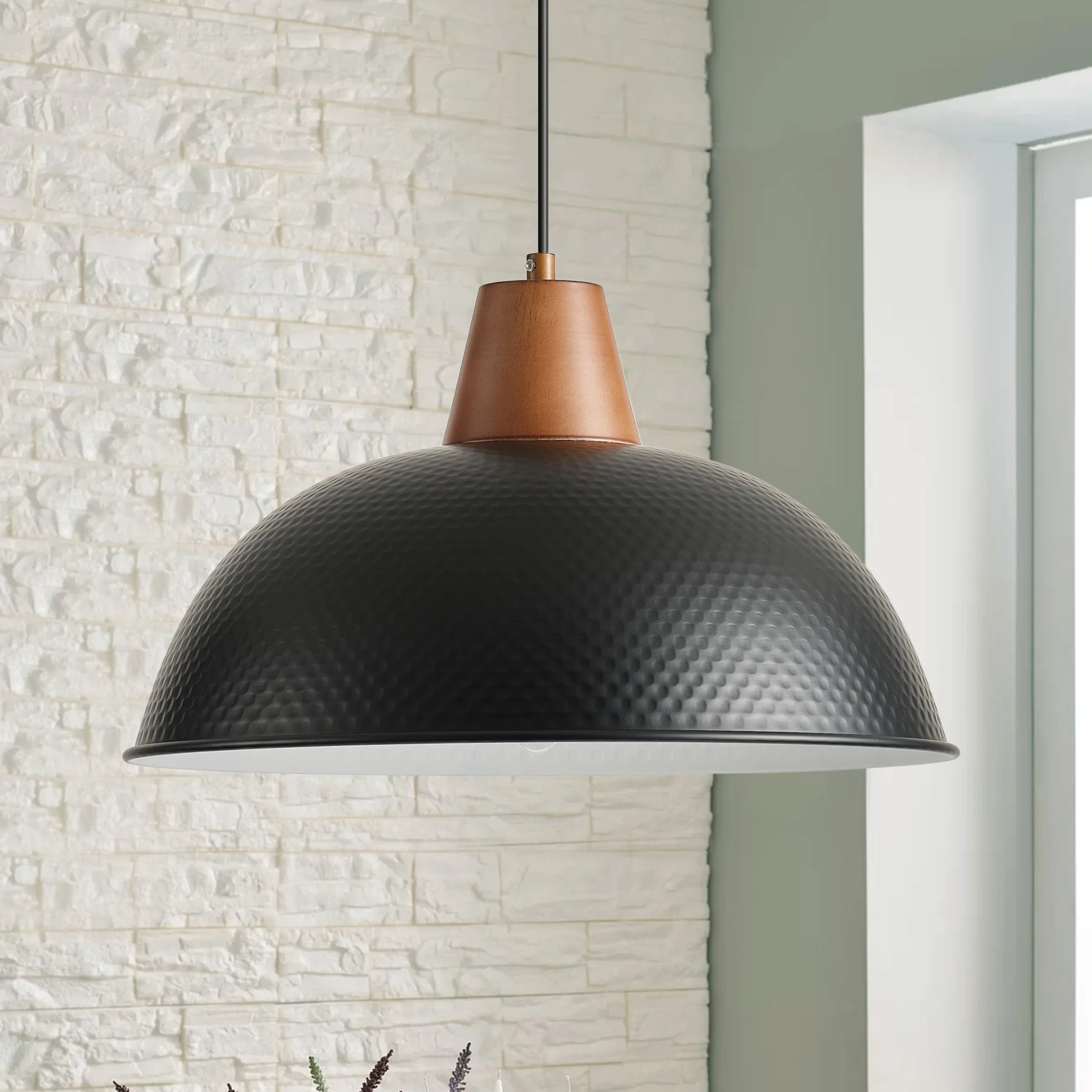 1-Light Imitation Wood Polka Dot Pendant Lighting