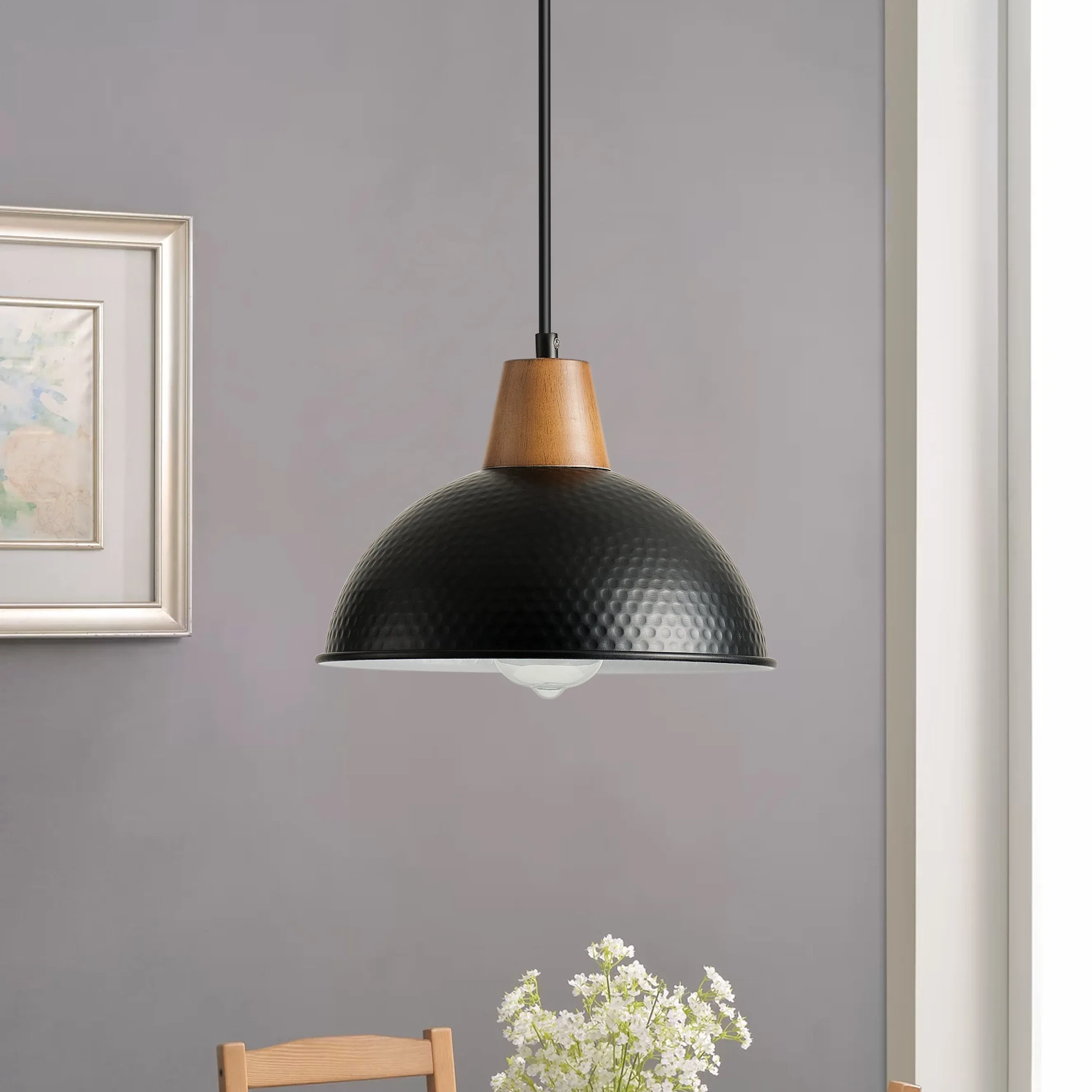 1-Light Imitation Wood Polka Dot Pendant Lighting