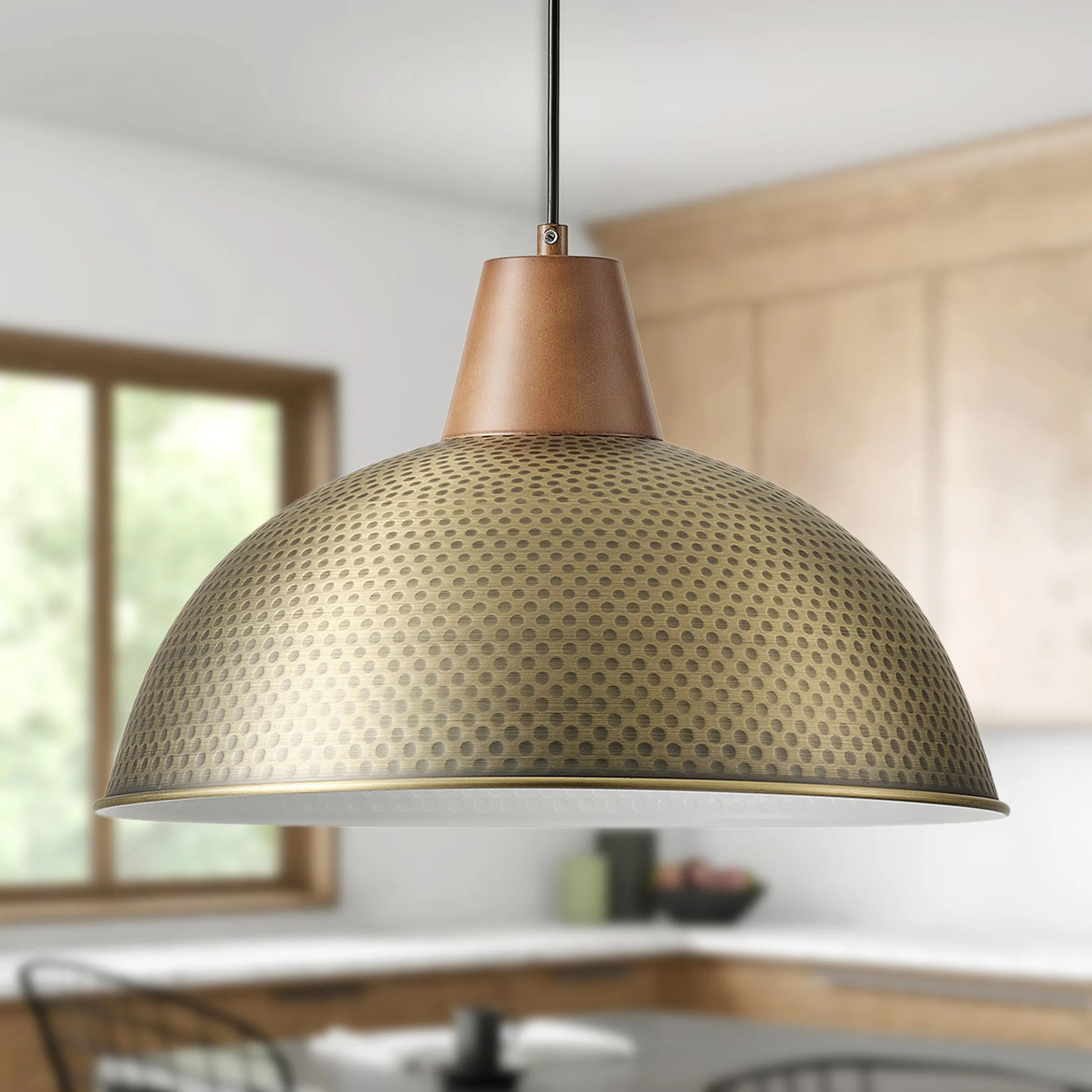 1-Light Imitation Wood Polka Dot Pendant Lighting