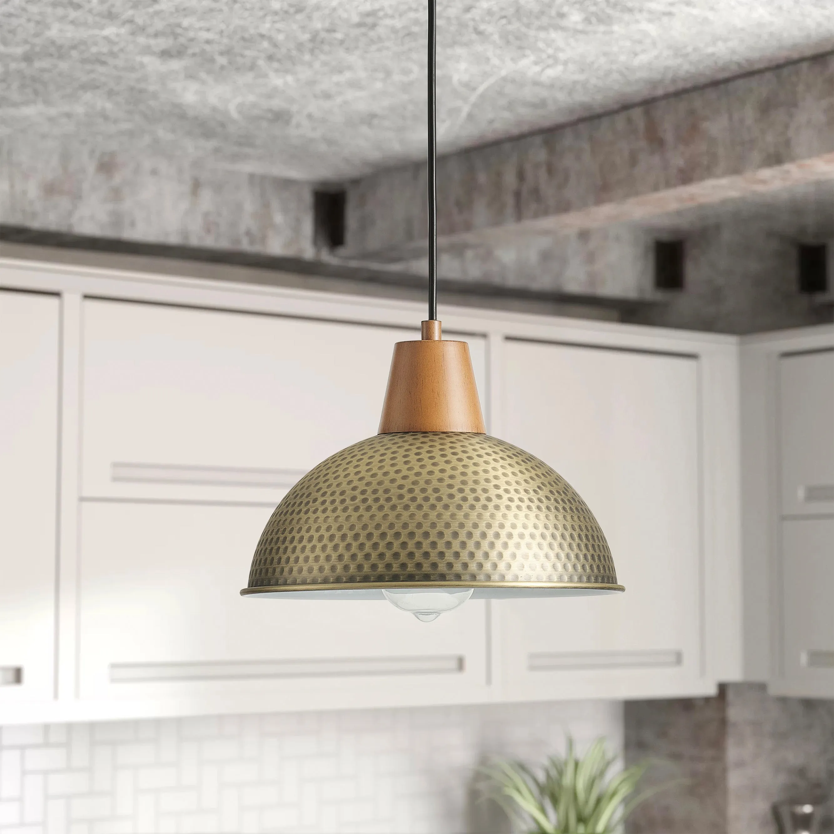 1-Light Imitation Wood Polka Dot Pendant Lighting