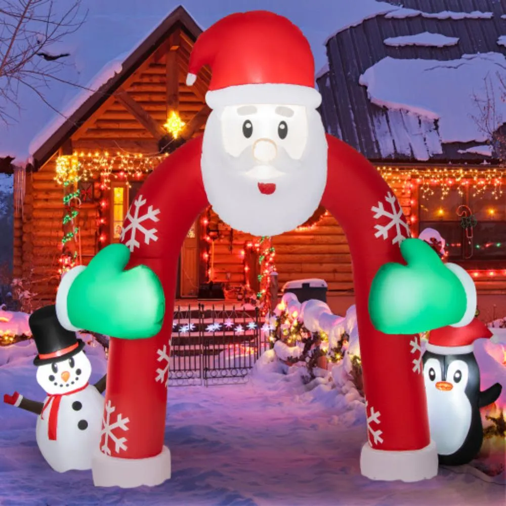 10 Feet Lighted Christmas Inflatable Archway with Snowman and Penguin