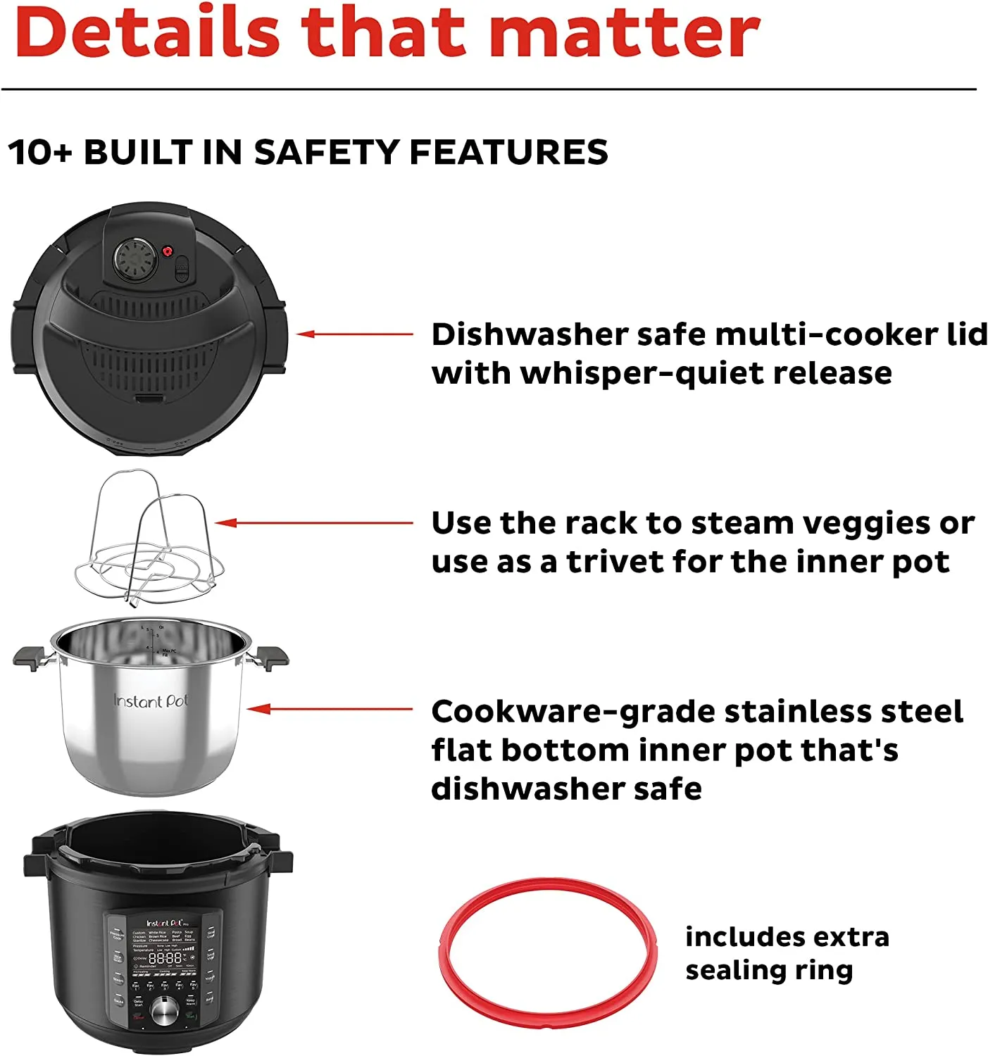 10 in 1 Pressure Cooker, Slow Cooker, Rice/Grain Cooker, Steamer, Sauté, Sous Vide, Yogurt Maker, Sterilizer, and Warmer, Black, 6 Quart