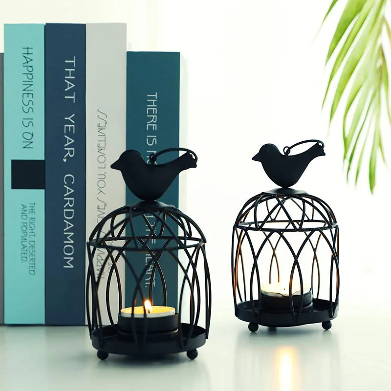 2 Pack Bird Hanging Birdcage Tealight Lantern