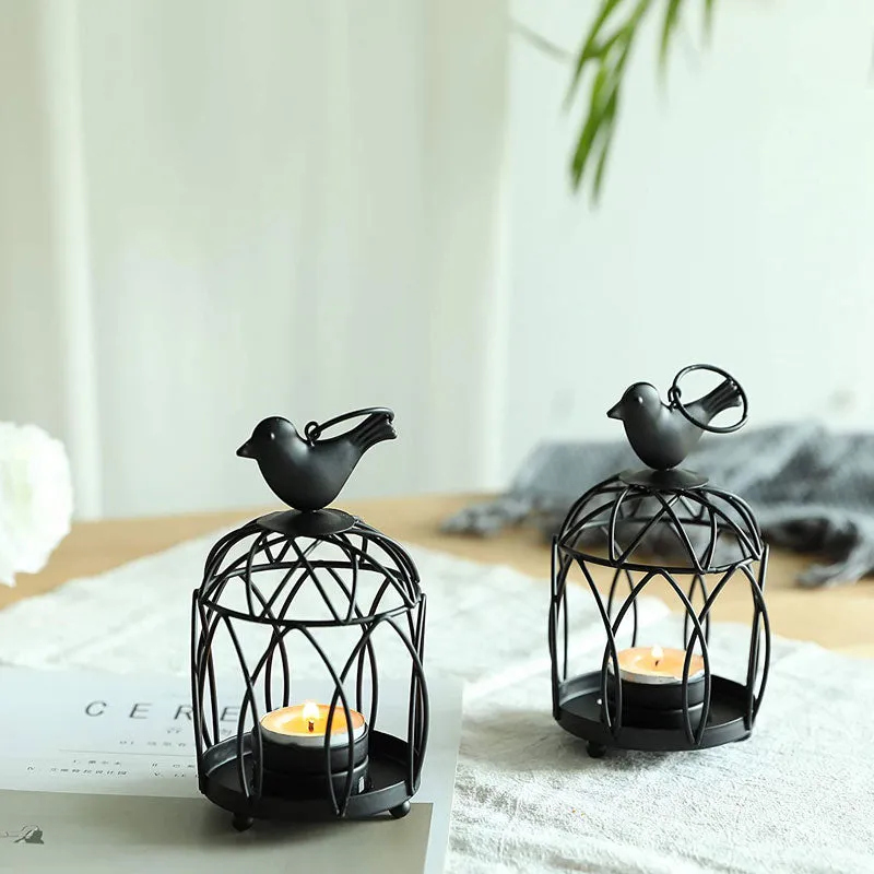 2 Pack Bird Hanging Birdcage Tealight Lantern