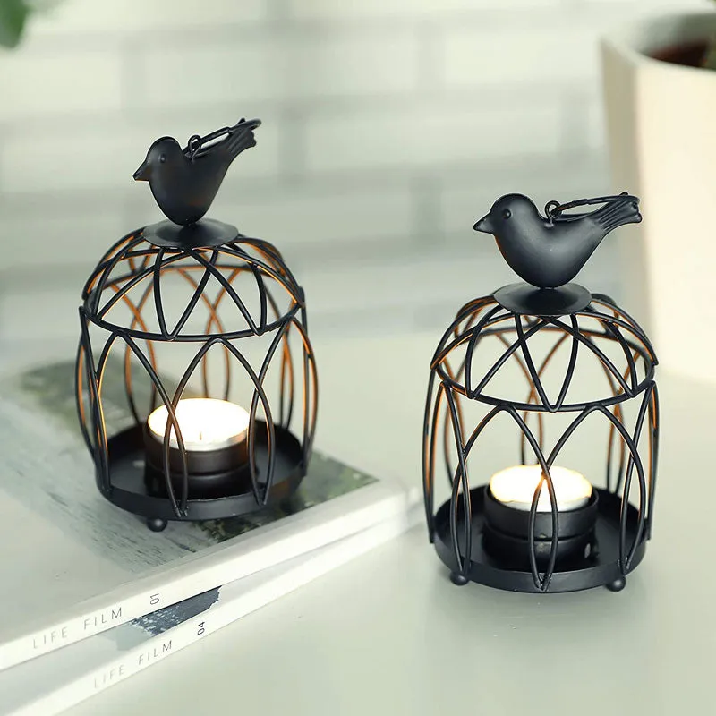 2 Pack Bird Hanging Birdcage Tealight Lantern