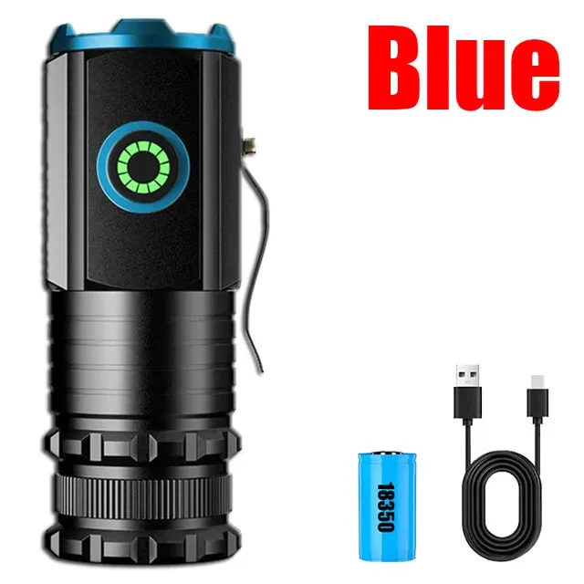 2000LM Powerful 3 LED Mini Flashlight Built-in Battery USB Rechargeable Waterproof Torch With Magnet Outdoor Camping Lantern