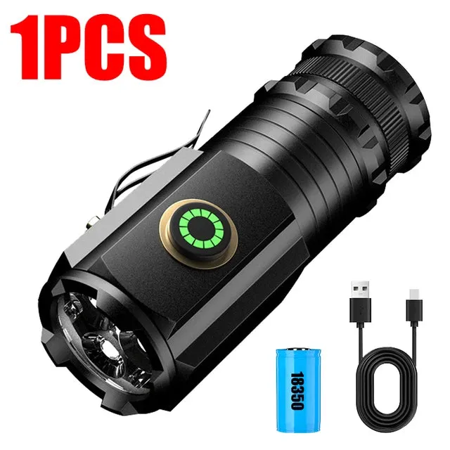 2000LM Powerful 3 LED Mini Flashlight Built-in Battery USB Rechargeable Waterproof Torch With Magnet Outdoor Camping Lantern