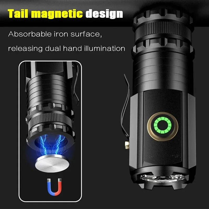 2000LM Powerful 3 LED Mini Flashlight Built-in Battery USB Rechargeable Waterproof Torch With Magnet Outdoor Camping Lantern