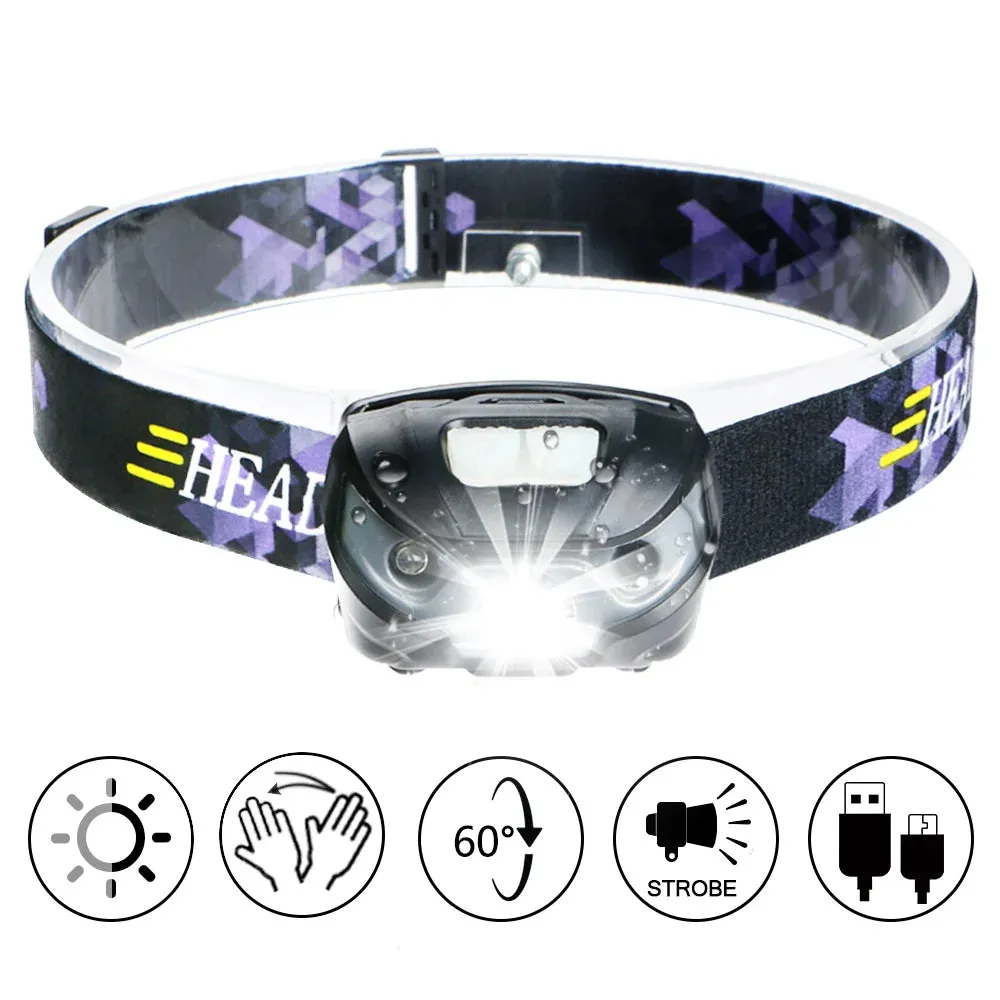 3000 Lumens Smart Sensor Head Torch Flashlight  LED Headlamp for Camping Hunting Hiking Running Walking Cycling Outdoors Light