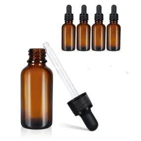 30ml Leakproof Amber Glass Dropper Bottles (5 Pack) for Essential Oils