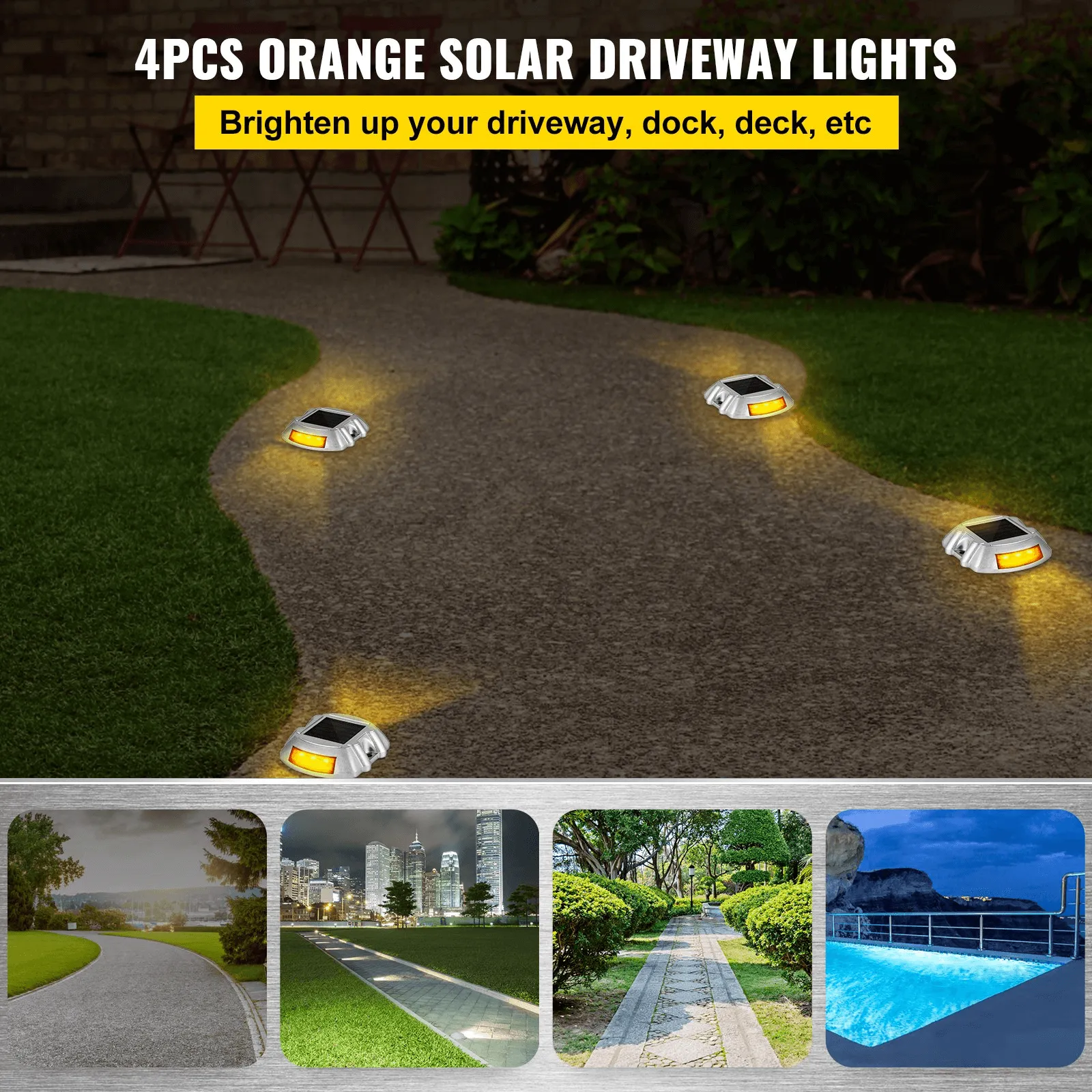 4-Pack  Solar Pathway Lighting - LED Bright Orange