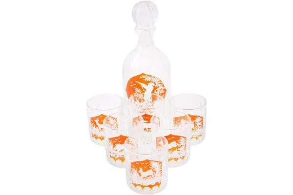 40 oz Crystal Glass Set of 6 Glasses and Bottle - Orange