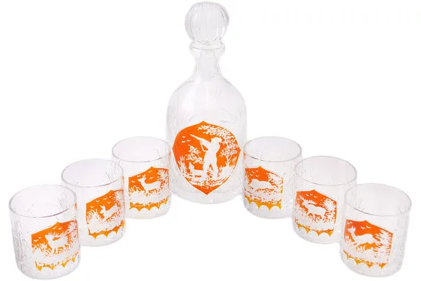 40 oz Crystal Glass Set of 6 Glasses and Bottle - Orange