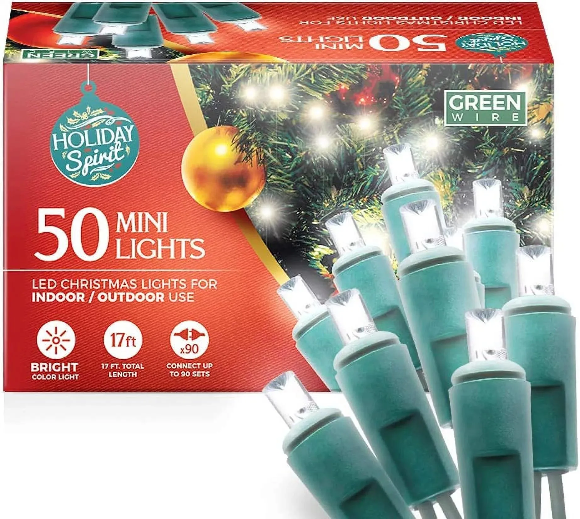 50 LED Mini Christmas String Lights 120V UL588 Listed (Bright White)