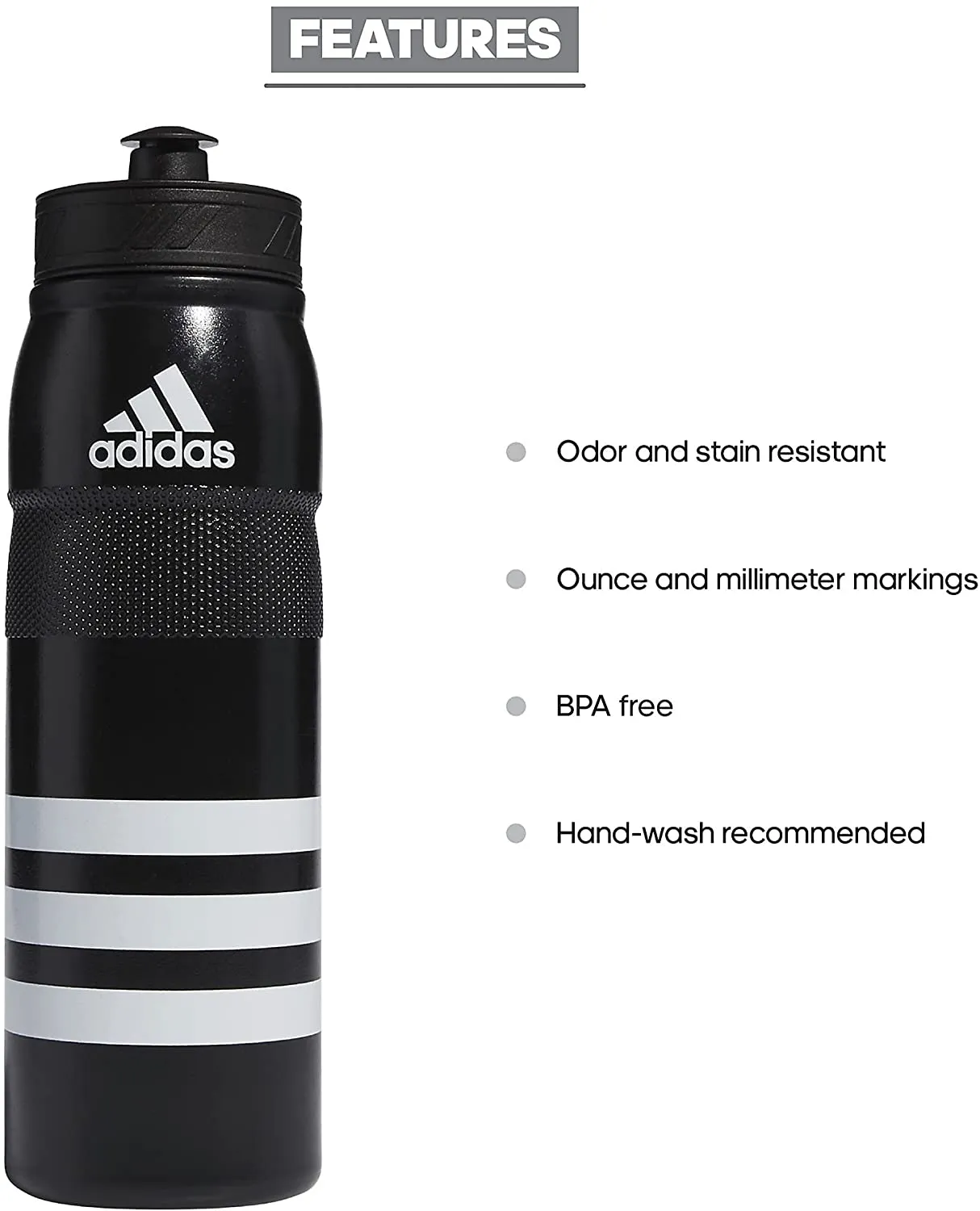 adidas Stadium 750 Plastic Water Bottle 5151232 BLACK/WHITE