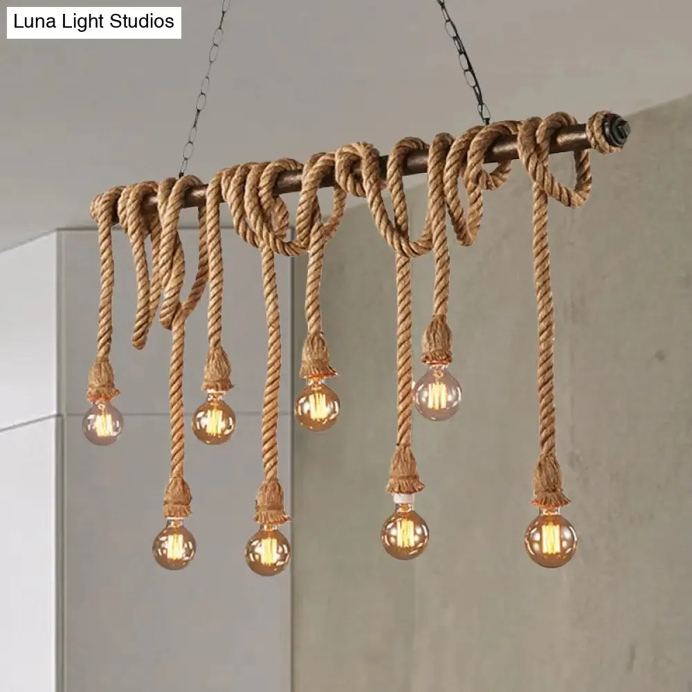 Adjustable Rope Exposed Island Light - Retro Industrial 5/6-Light - Beige/Light Yellow