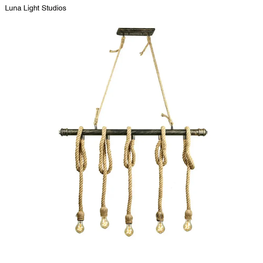 Adjustable Rope Exposed Island Light - Retro Industrial 5/6-Light - Beige/Light Yellow