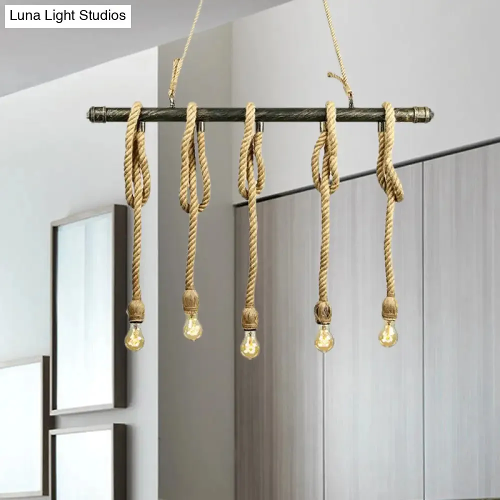 Adjustable Rope Exposed Island Light - Retro Industrial 5/6-Light - Beige/Light Yellow