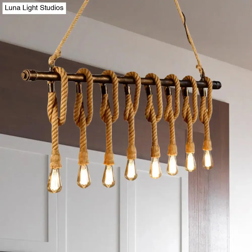 Adjustable Rope Exposed Island Light - Retro Industrial 5/6-Light - Beige/Light Yellow