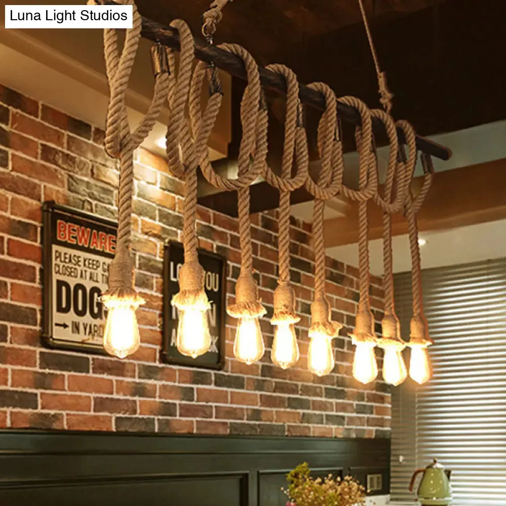 Adjustable Rope Exposed Island Light - Retro Industrial 5/6-Light - Beige/Light Yellow