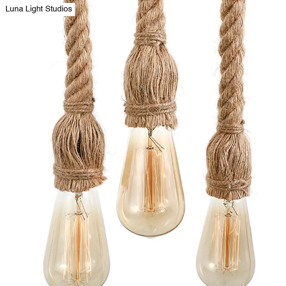 Adjustable Rope Exposed Island Light - Retro Industrial 5/6-Light - Beige/Light Yellow