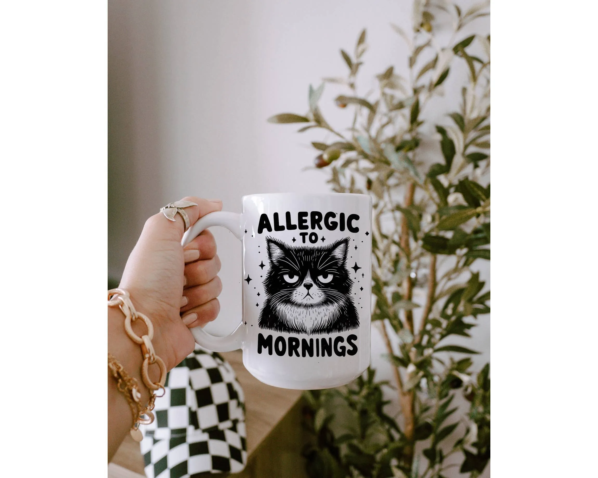 Allergic to Mornings Cat Mug