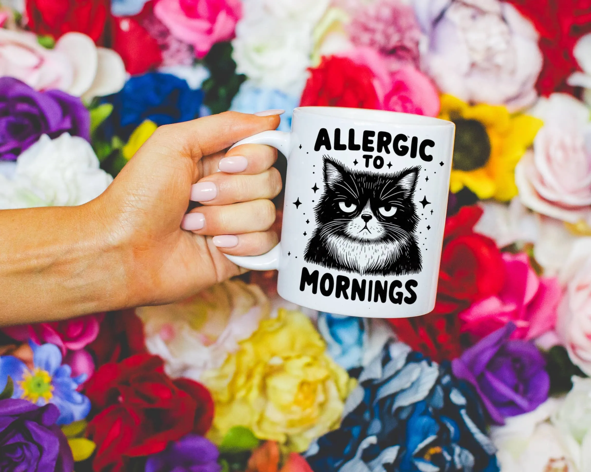 Allergic to Mornings Cat Mug