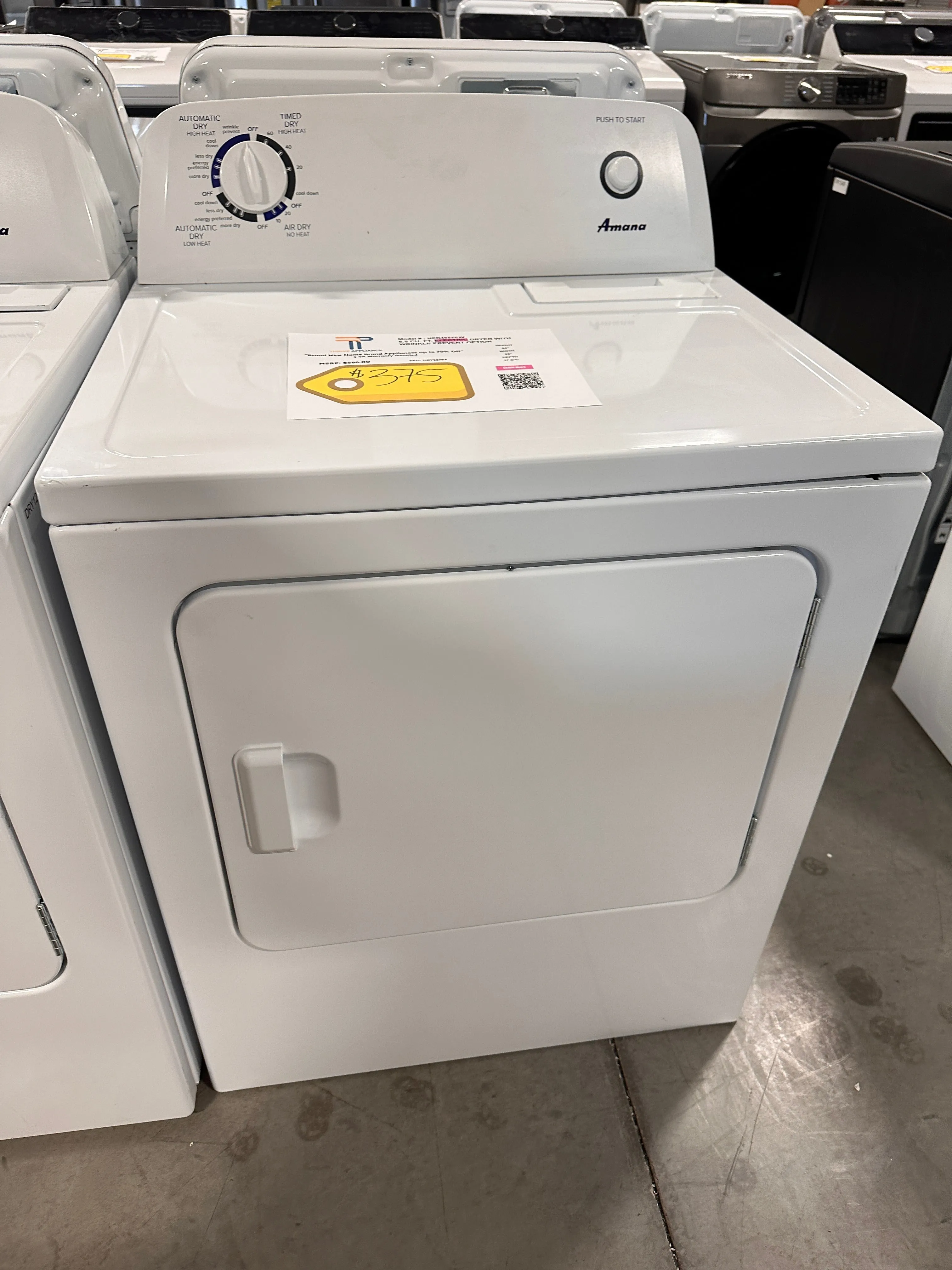 AMANA AUTOMATIC DRYNESS CONTROL ELECTRIC DRYER MODEL: NED4655EW DRY12784