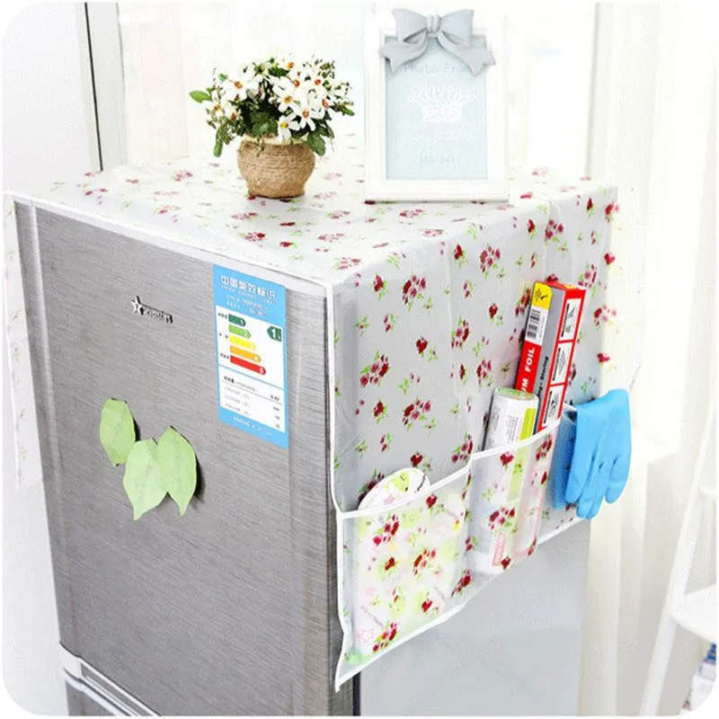 Anti-dust Waterproof Oil-proof Refrigerator Fridge Cover With 6 Pockets Organizer