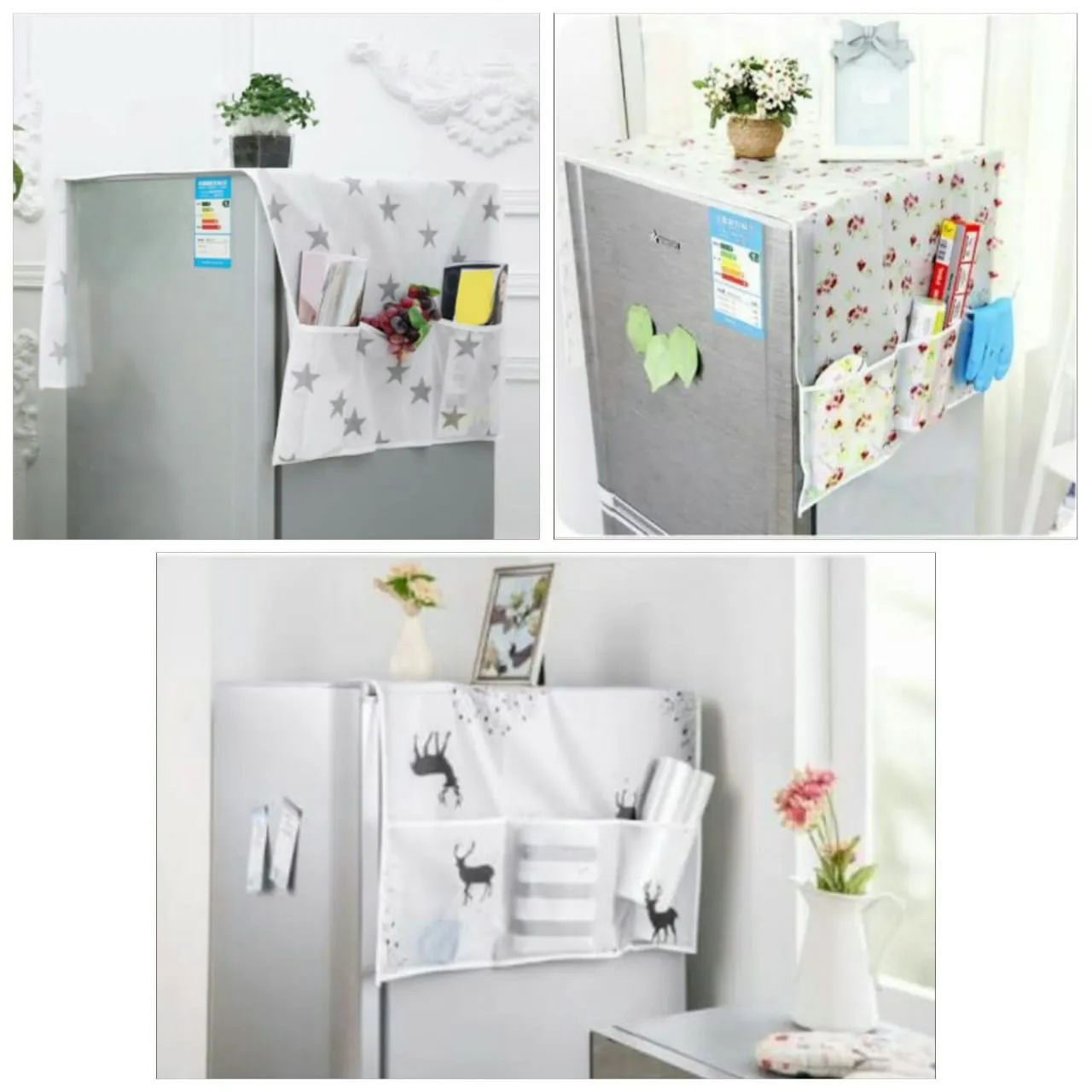 Anti-dust Waterproof Oil-proof Refrigerator Fridge Cover With 6 Pockets Organizer