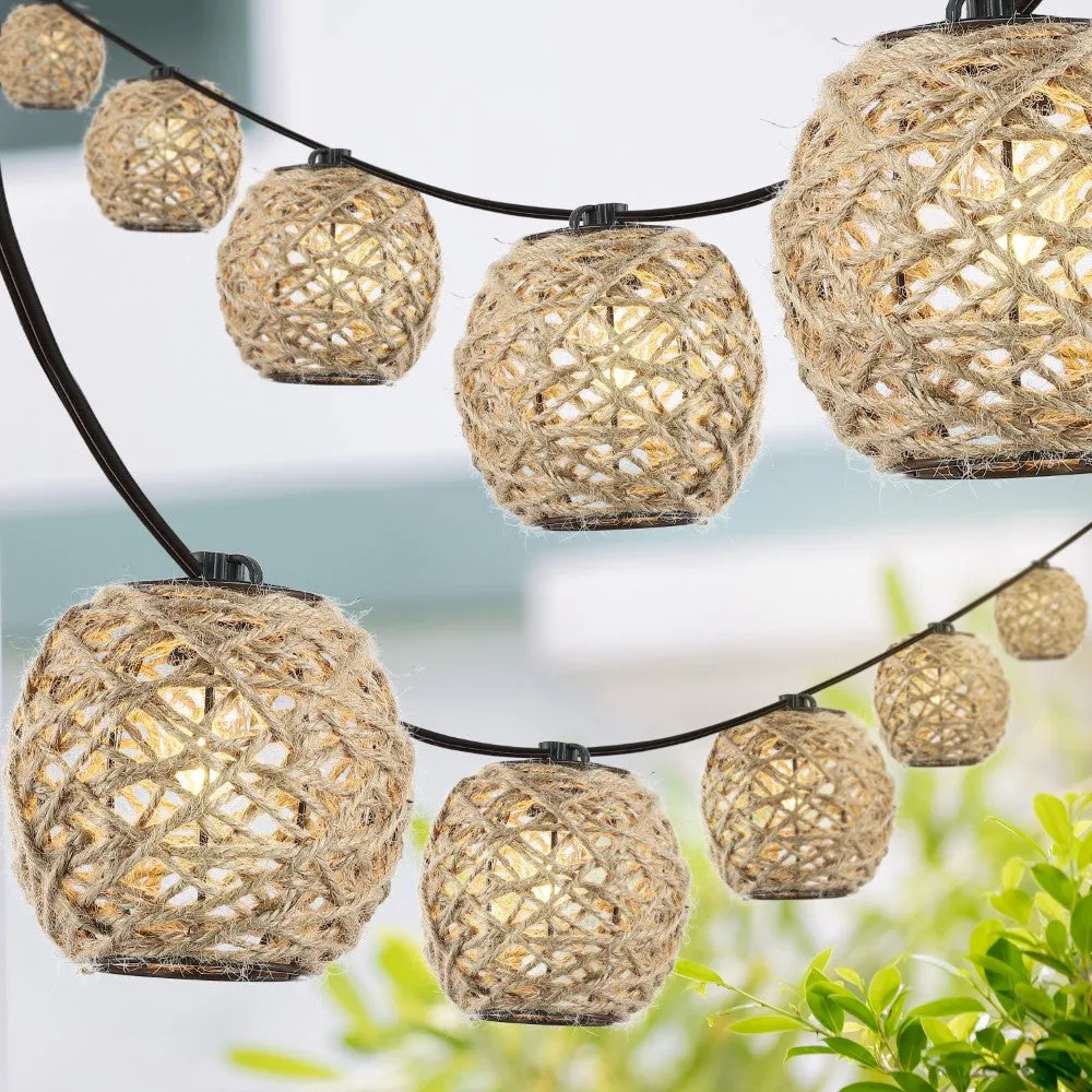 Arbrac 10-Light Indoor/Outdoor 10 ft. Rustic Coastal Incandescent C7 Globe Hemp Rope Shaded String Lights