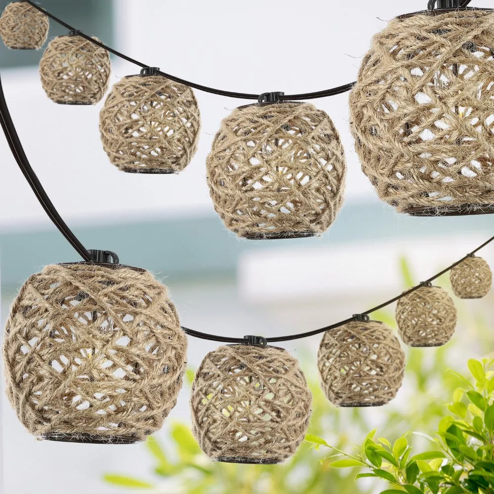 Arbrac 10-Light Indoor/Outdoor 10 ft. Rustic Coastal Incandescent C7 Globe Hemp Rope Shaded String Lights