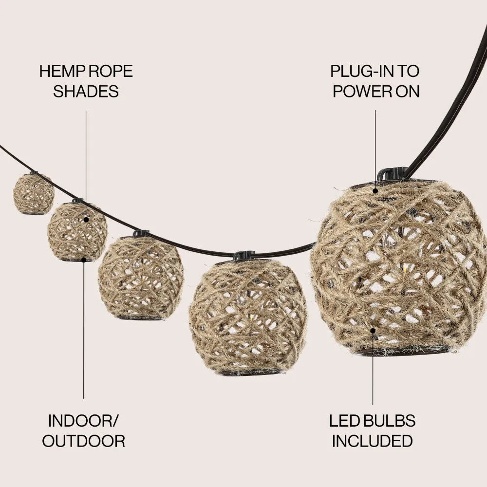 Arbrac 10-Light Indoor/Outdoor 10 ft. Rustic Coastal Incandescent C7 Globe Hemp Rope Shaded String Lights