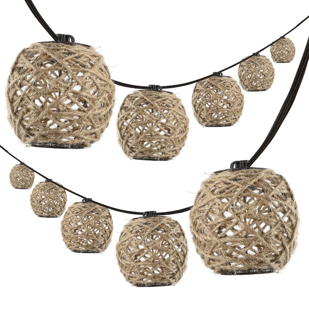 Arbrac 10-Light Indoor/Outdoor 10 ft. Rustic Coastal Incandescent C7 Globe Hemp Rope Shaded String Lights