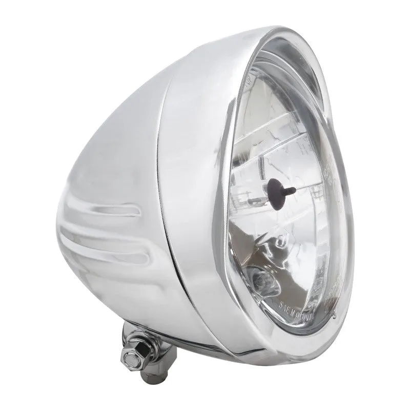 Attitude Inc Ribbed Style Headlight, 6 Inch Dia , Visor Round Tip ,Chrome E Marked