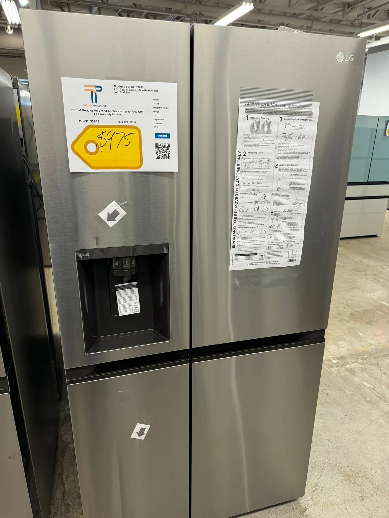 BEAUTIFUL BRAND NEW LG SIDE BY SIDE REFRIGERATOR MODEL: LHSXS2706S REF10235R