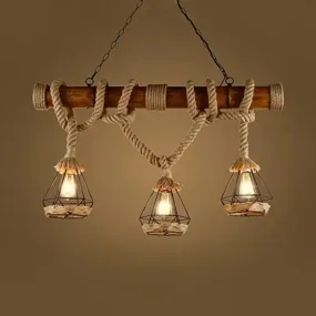 Beige Diamond Cage Island Pendant with 3 Lights - Perfect for Restaurant and Lodge