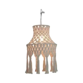 Beige Flared Suspension Light with Natural Rope Design - 1 Head Pendant for Dining Room Lighting