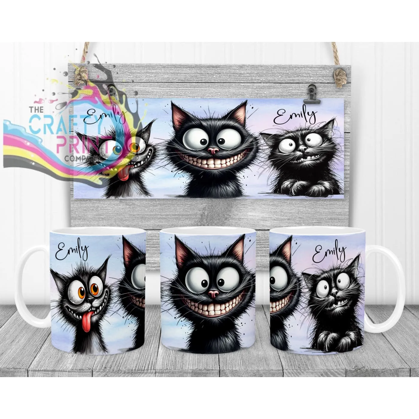 Black Cat Funny Faces Mug