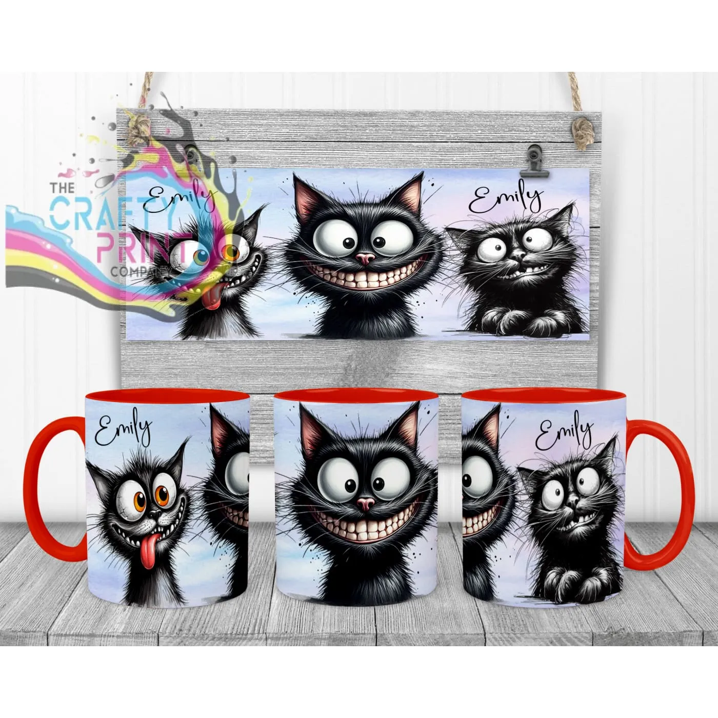 Black Cat Funny Faces Mug