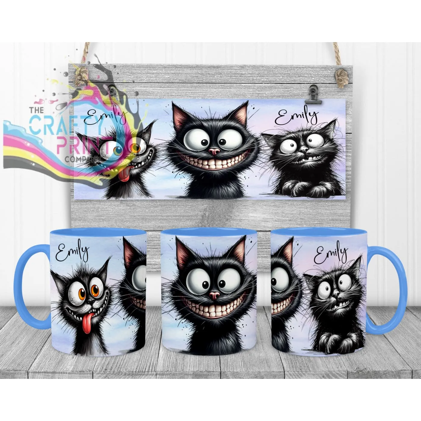 Black Cat Funny Faces Mug