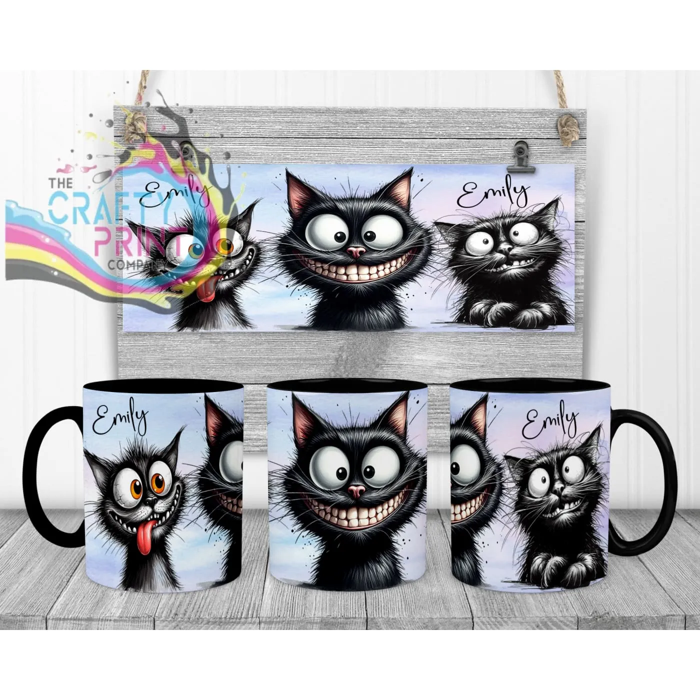 Black Cat Funny Faces Mug