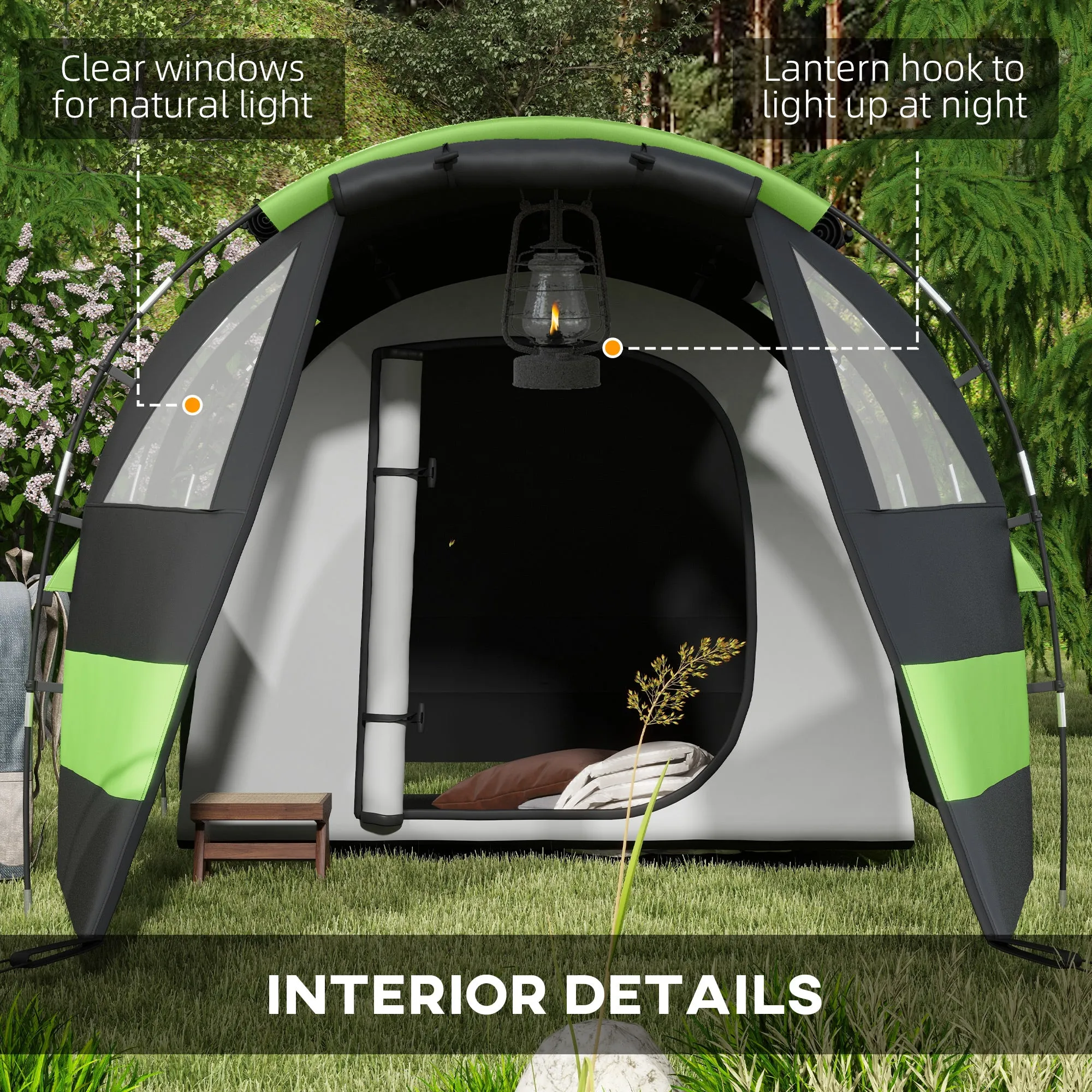 Blackout Camping Tent for 4-5 Person, with Bedroom & Living Room, 3000mm Waterproof, for Fishing Hiking Festival, Black