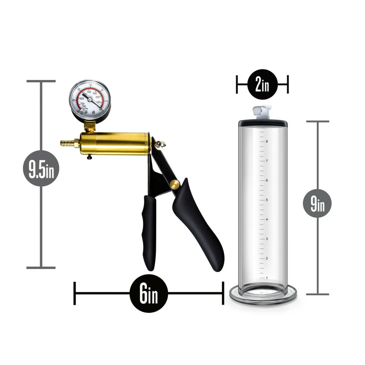 Blush Performance Vx6 Vacuum Penis Pump W/brass Pistol & Pressure Gauge