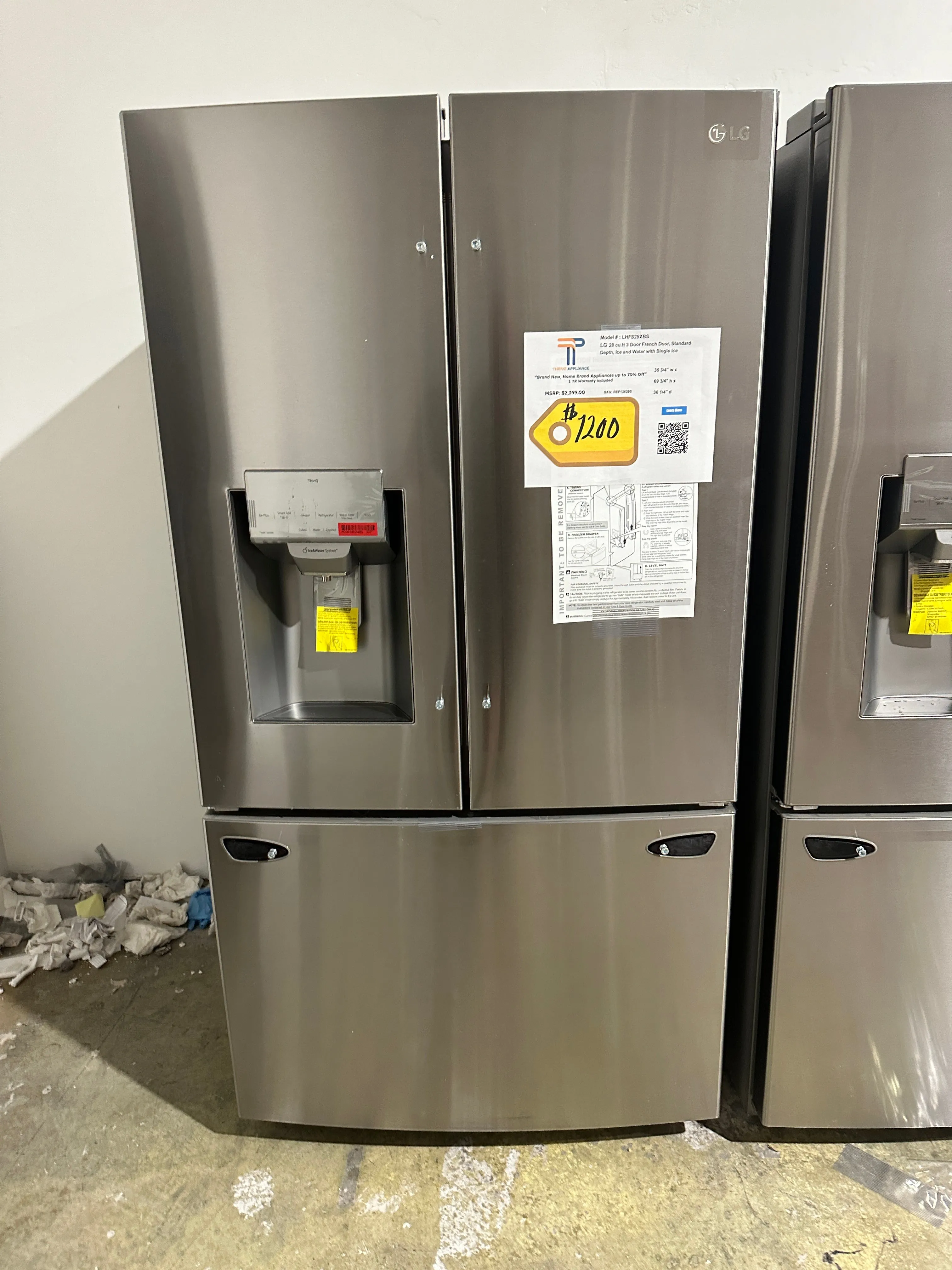 BRAND NEW LG 27.7 CU FT SMART FRENCH DOOR REFRIGERATOR MODEL: LHFS28XBS REF3629S