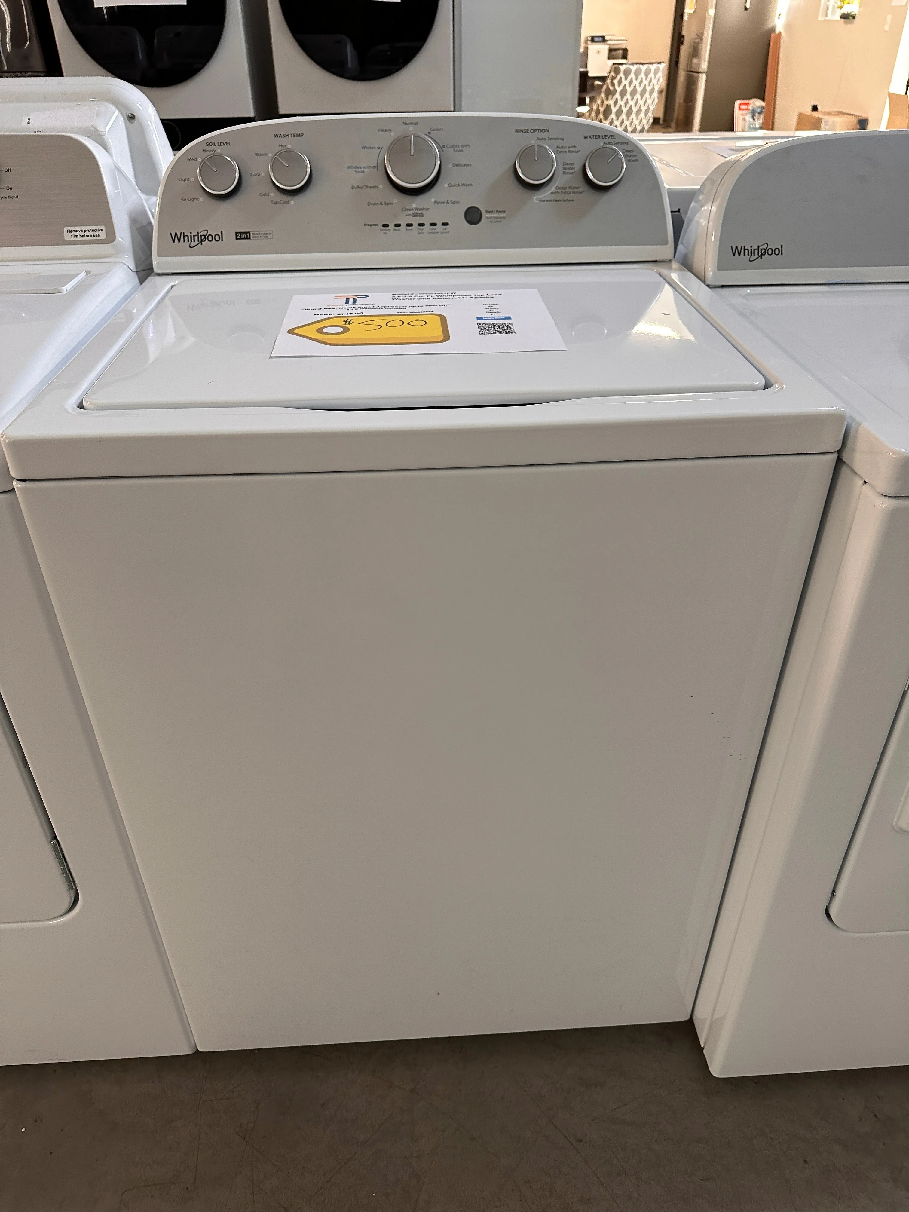 BRAND NEW WHIRLPOOL TOP LOAD WASHER with REMOVABLE AGITATOR MODEL: WTW4957PW WAS13564