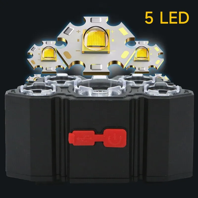 Built-in 5-LED 18650 Battery Rechargeable Headlamp Flashlight